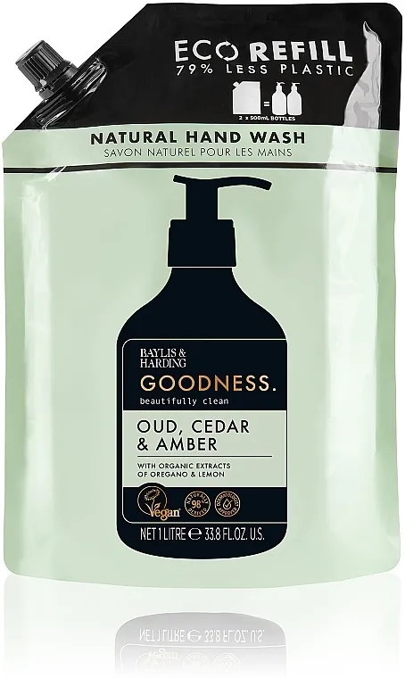 Baylis &amp; Harding Goodness Oud, Cedar &amp; Amber Natutal Hand Wash Refill Tečni sapun za ruke
