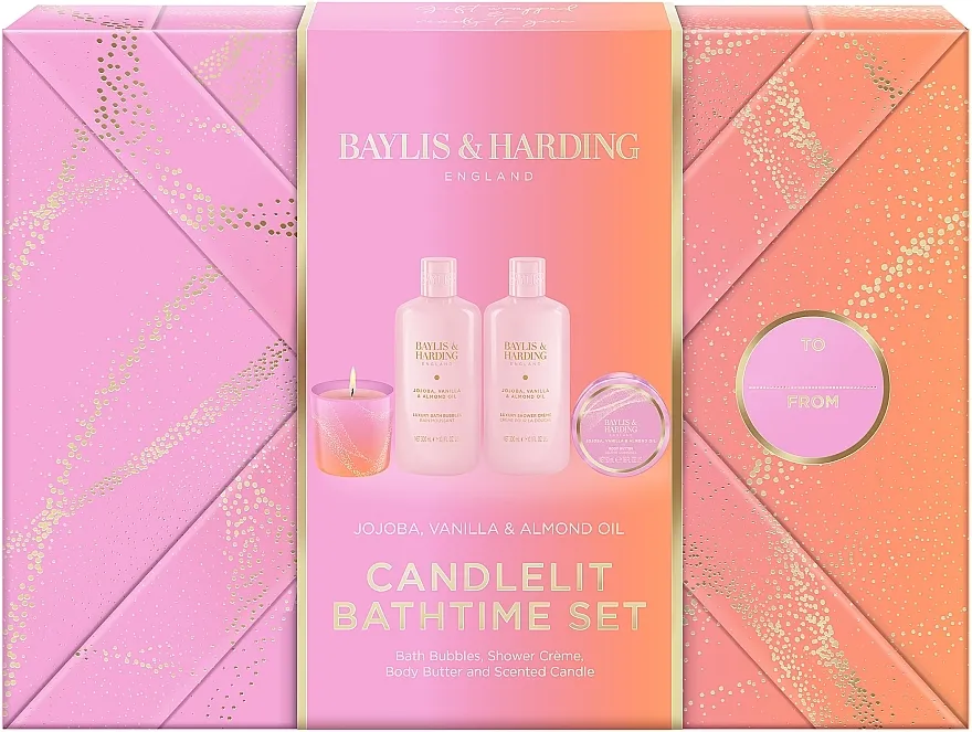 Baylis &amp; Harding Jojoba, Vanilla &amp; Almond Oil Gift Wrapped Candlelit Gift Set