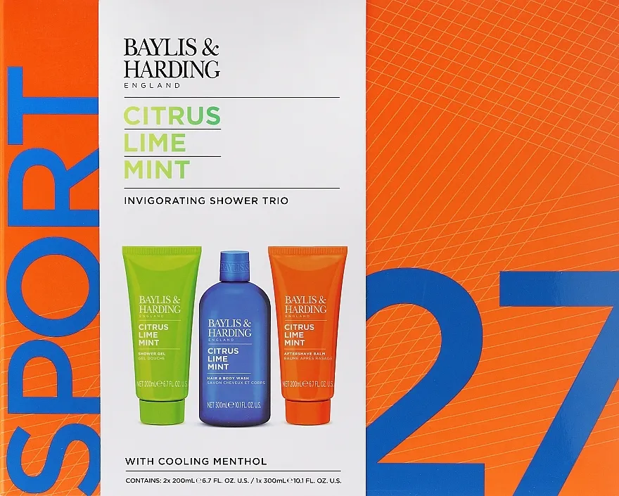 Baylis &amp; Harding Men's Citrus Lime &amp; Mint Invigoration Shower Trio (sh/gel/300ml + h/b/wash/300ml + ash/balm/200ml) Set