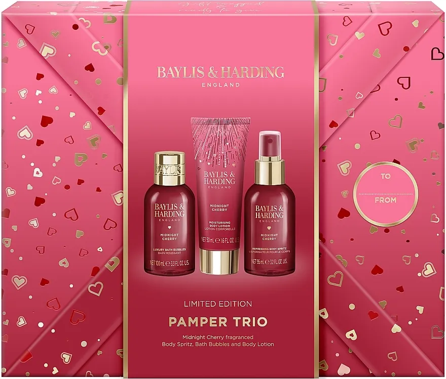 Baylis &amp; Harding Midnight Cherry Gift Wrapped Pamper Trio Gift Set (b/lot/100ml + bath/bubbles/100ml + b/spray/100ml)