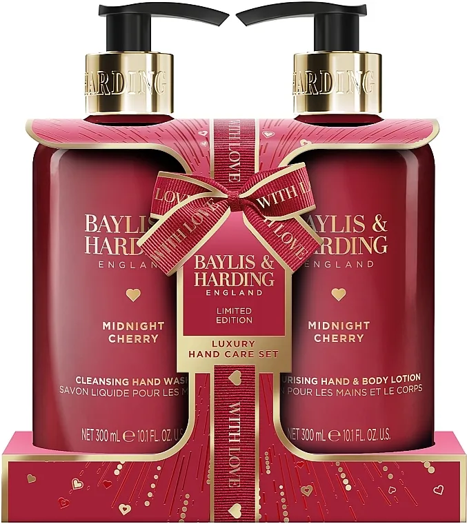 Baylis &amp; Harding Midnight Cherry Luxury Hand Care Gift Set (h/wash/300ml + h/b/lot/300ml)
