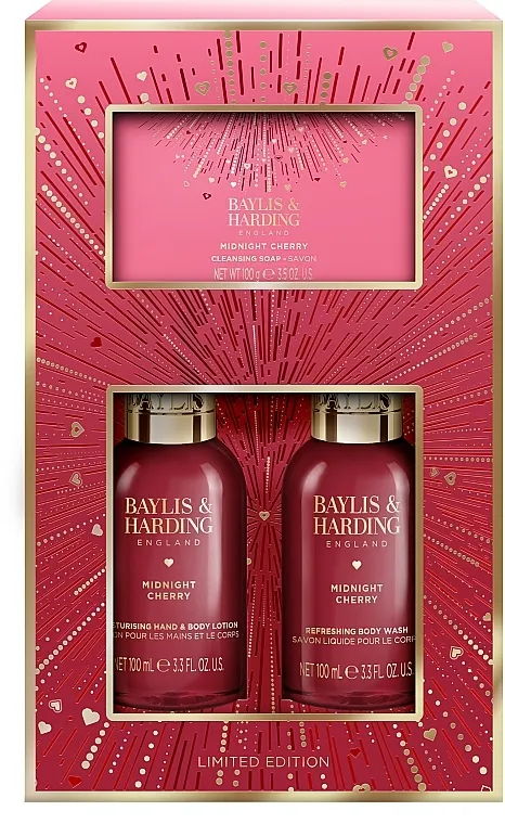 Baylis &amp; Harding Midnight Cherry Make Me Sparkle Bathing Gift Set (b/wash/100ml + b/lot/100ml + soap/100g)