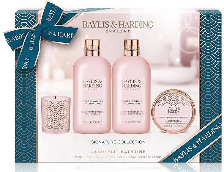 Baylis &amp; Harding Signature Collection Jojoba, Vanilla &amp; Almond Oil (sh/cr/300ml + h/b/lot/50ml + b/bubble/300ml + candle/60g) Set