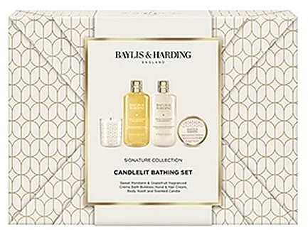 Baylis &amp; Harding Sweet Mandarin &amp; Grapefruit Gift Wrapped Candletlit Gift Set (b/bubble/300ml + b/wash/300ml + h/cr/50ml + candle/60g)