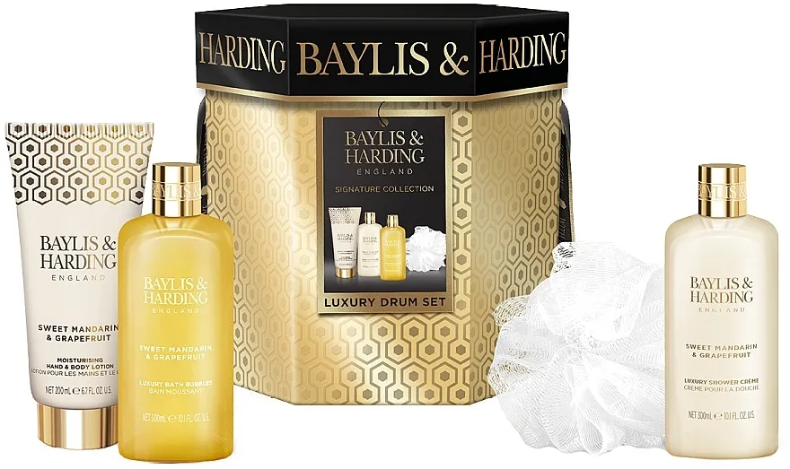 Baylis &amp; Harding Sweet Mandarin &amp; Grapefruit Luxury Drum Gift Set (b/lot/200ml + sh/cr/300ml + bath/bubble/300ml + sh/sponge)