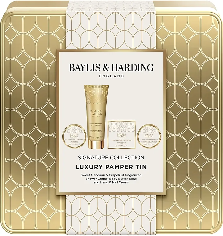 Baylis &amp; Harding Sweet Mandarin &amp; Grapefruit Luxury Pamper Tin Set (sh/cr/50ml + b/butt/50ml + h/cr/50ml + soap/50g)
