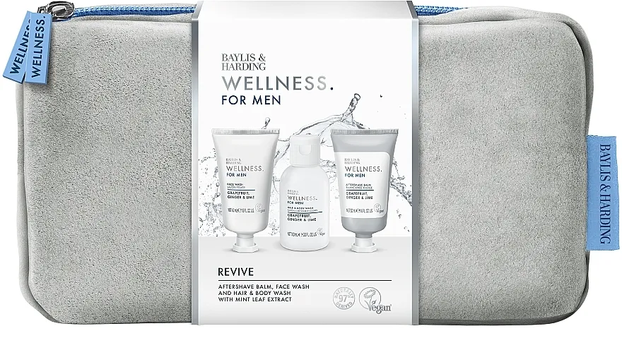 Baylis &amp; Harding Wellness For Men Revived &amp; Ready Wash Bag Gift Set (ash/balm/50ml + hair/body/wash/100ml + face/wash/50ml + bag/1pc)