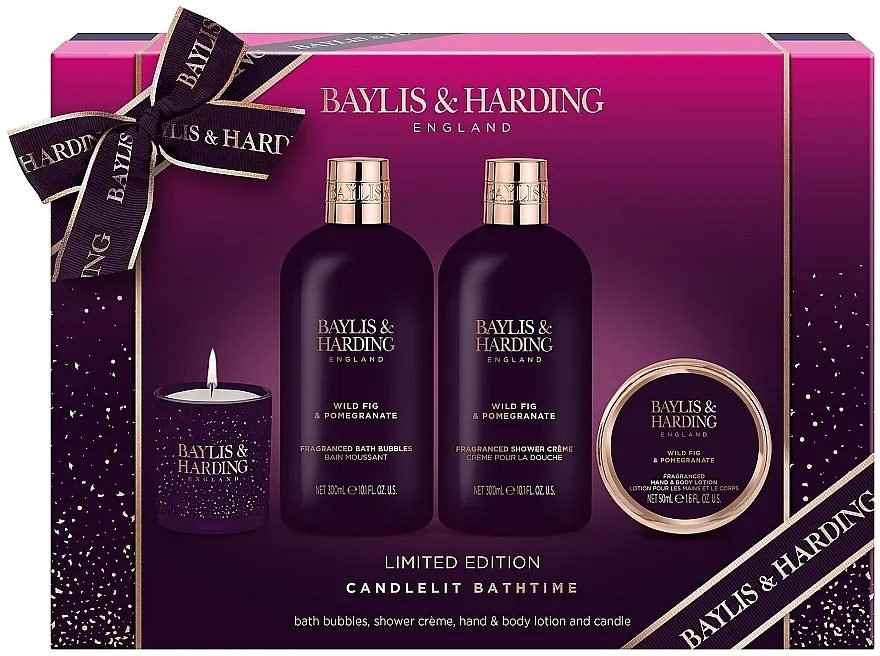 Baylis &amp; Harding Wild Fig &amp; Pomegranate Set (b/bubble/300ml + sh/cr/300ml + b/lot/50ml + candle/60g)
