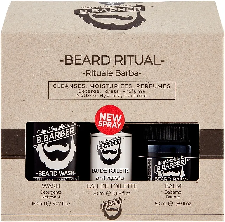 B.Barber Beard Ritual Kit (b/wash/150ml + balm/50ml + parfum/20ml) Set
