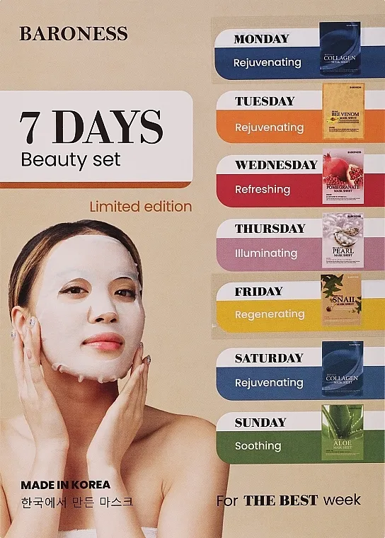 Beauadd Baroness 7 Days Beauty Set Set sheet maski, 7 proizvoda