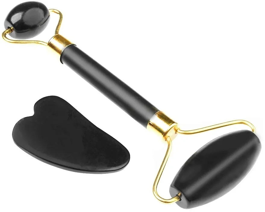 Beauty Design Valjak za masiranje lica od žada + gua sha, crni