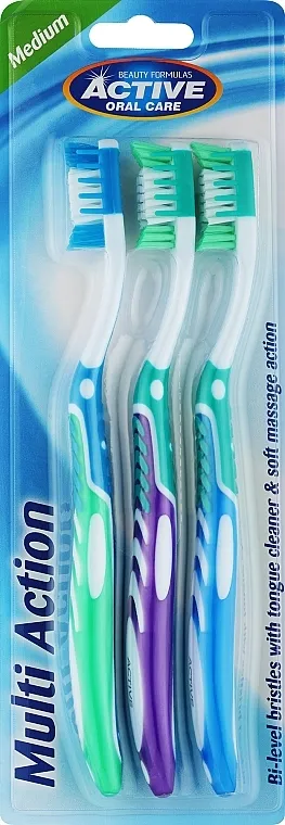 Beauty Formulas Active Oral Care Multiaction Toothbrush Set multifunkcionalnih četkica za zube, zelena, ljubičasta, plava
