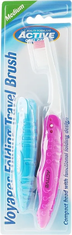 Beauty Formulas Voyager Active Folding Dustproof Travel Toothbrush Medium Četkica za zube, putna, roza