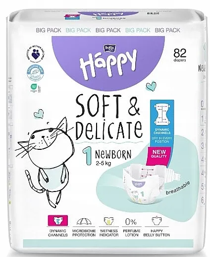 Bella Baby Happy Soft &amp; Delicate Dečije pelene 2-5 kg, veličina 1 Newborn, 82 kom.