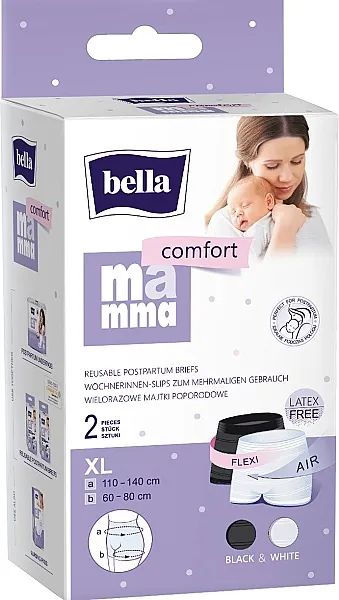 Bella Mamma Comfort Multiple-Use Mesh Panties Gaćice za mame za višekratnu upotrebu, 2 kom, XL, bele+crne