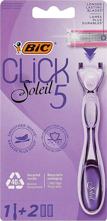 Bic Click 5 Soleil Sensitive Ženski aparat za brijanje s 2 zamjenjive kasete