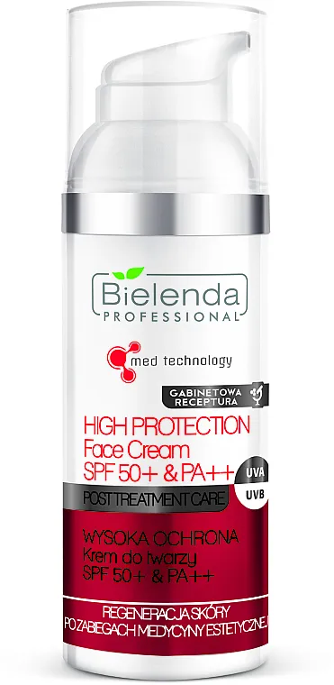 Bielenda Professional Post Treatment Care High Protection Face Cream SPF 50+ &amp; PA++ Krema za lice sa SPF 50+ &amp; PA++
