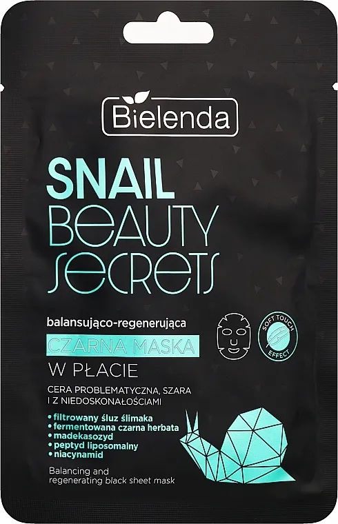 Bielenda Snail Beauty Secrets Black Sheet Mask Balansirajuća i regenerativna crna maska