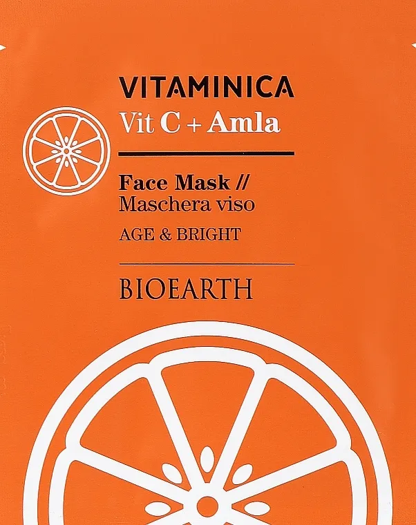 Bioearth Vitaminica Single Sheet Face Mask Vit C + Amla Antioksidativna maska od celuloze za sjaj i toniranje svih tipova kože lica