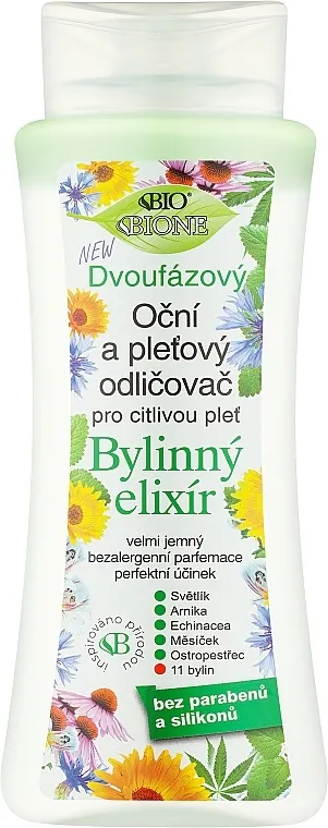 Bione Cosmetics Eyes &amp; Face Two-Phase Make-up Removal Herbal Elixir Dvofazna tečnost za uklanjanje šminke