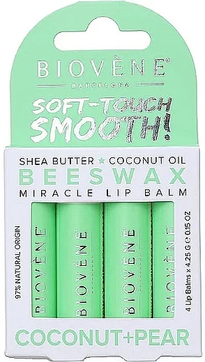 Biovene Soft Touch Smooth! Coconut + Pear Beeswax Miracle Lip Balm (lip/balm/4x4.25g) Set balzama za usne Kokos + Kruška
