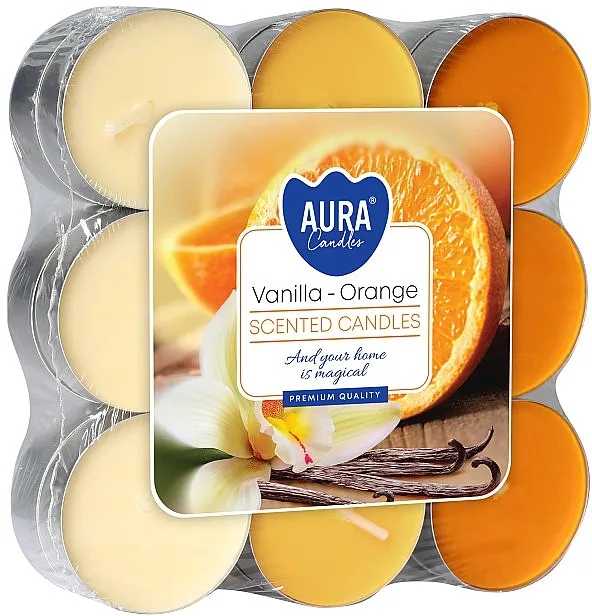 Bispol Aura Vanilla &amp; Orange Scented Candles Mirisne sveće Vanilija-Narandža, 18 kom.