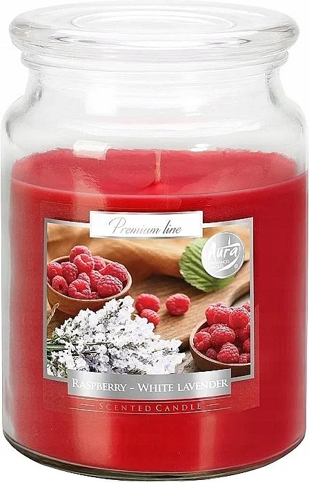 Bispol Premium Aura Raspberry &amp; White Lavender Mirisna premium sveća u tegli "Malina i bela lavanda"
