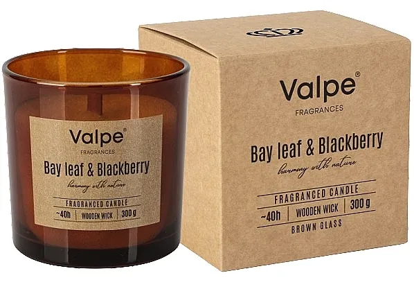 Bispol Valpe Fragrances Candle Bay Leaf And Blackberry Mirisna sveća sa drvenim fitiljem, u okrugloj čaši Lovorov list sa kupinama