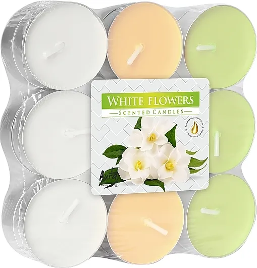Bispol White Flowers Scented Candles Set čajnih sveća "Belo cveće", 18 kom.