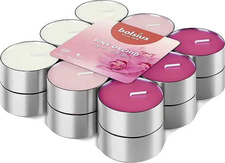 Bolsius Pink Orchid Fragranced Tealights Set mirisnih grejača "Ružičasta orhideja", 18x3.5H
