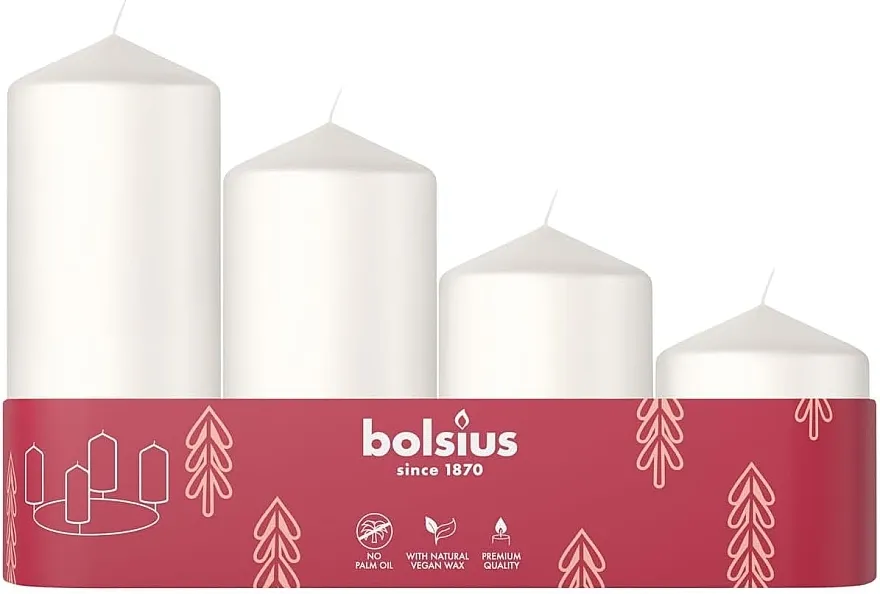 Bolsius Smooth Pillar Candles Set dekorativnih sveća, bele