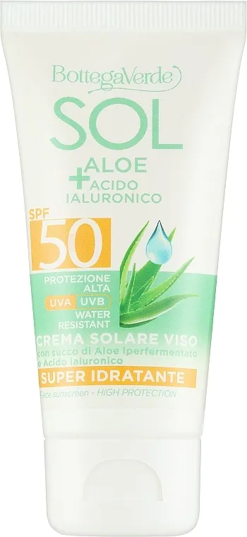 Bottega Verde Sol Aloe + Hyaluronic Acid Face Sunscreen SPF50 Krema za sunčanje za lice