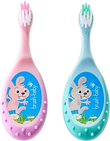 Brush-Baby Mixed Colour Teal/Pink Komplet od 2 četkice Flossbrush, 0-3 godine, tirkizna/ružičasta