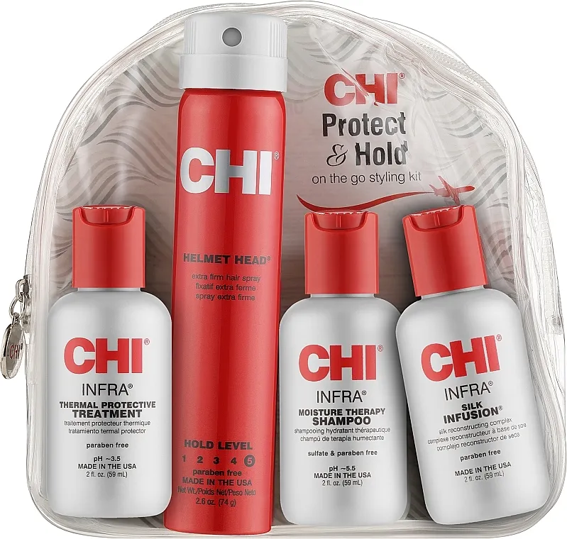 CHI Protect &amp; Hold Travel Kit (sh/59ml + cond/59ml + h/treat/59ml + spray/74g) Set