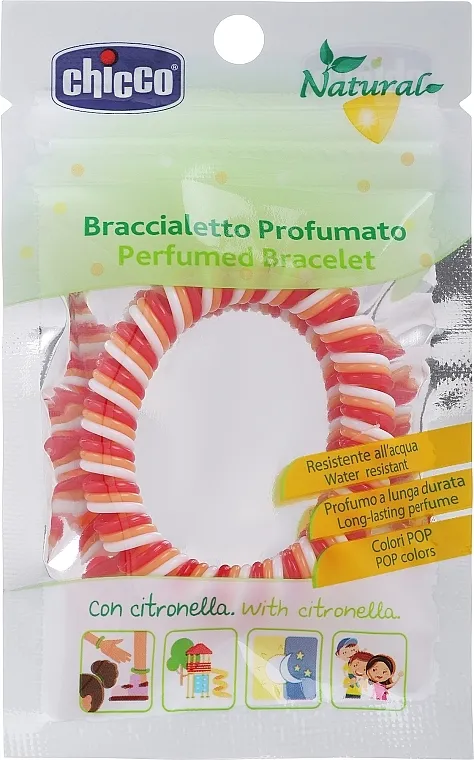 Chicco Perfumed Bracelet Narukvica protiv komaraca sa mirisom, narandžasto-crveno-bela
