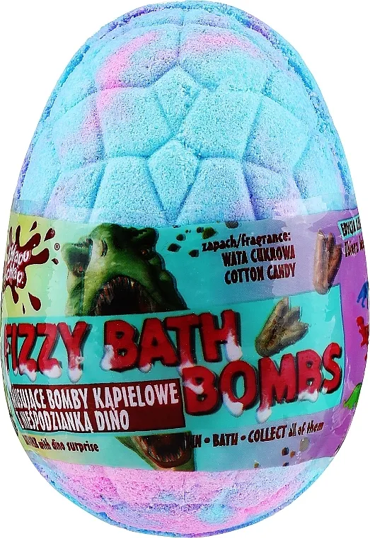 Chlapu Chlap Dino Cotton Candy Fizzy Bath Bombs Bomba za kupanje "Dino" s iznenađenjem, ružičasto-plava s okusom šećerne vune