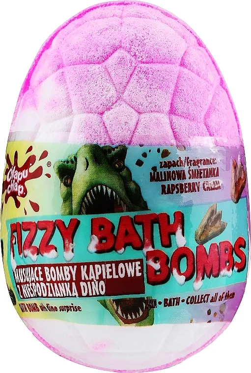 Chlapu Chlap Dino Raspberry Cream Fizzy Bath Bombs Bomba za kupanje "Dino" s iznenađenjem, ružičasta s aromom maline
