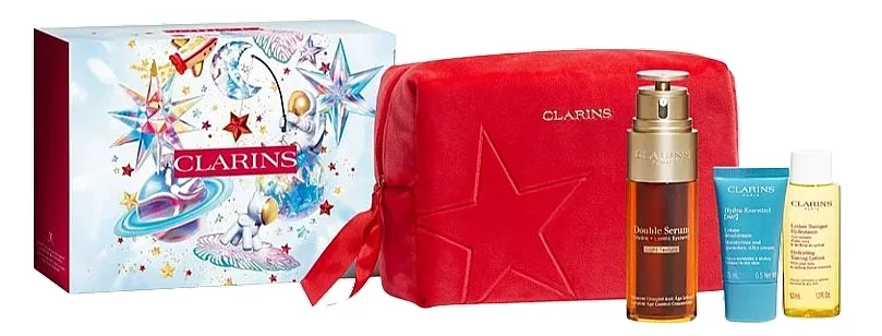 Clarins Double Serum &amp; Light Texture Collection (ser/50ml + bag/1pc + cr/15ml + lot/50ml) Set
