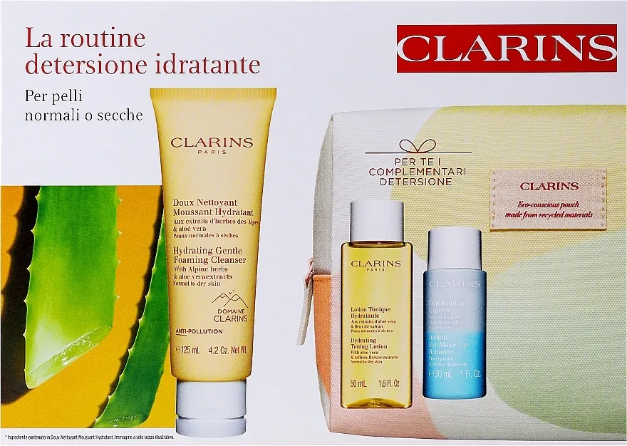 Clarins La Routine Moisturizing Cleansing Box (f cl/cr/125ml + makeup remover/30ml + bag/1pc + f/ton/50ml) Set za normalnu i suhu kožu