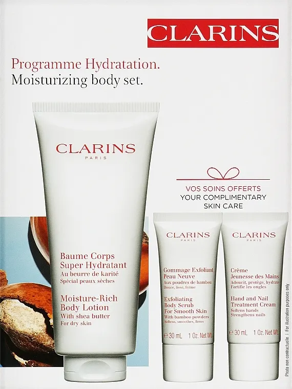 Clarins Moisturizing Body Set (b/lot/200ml + b/scr/30ml + h/cr/30ml)