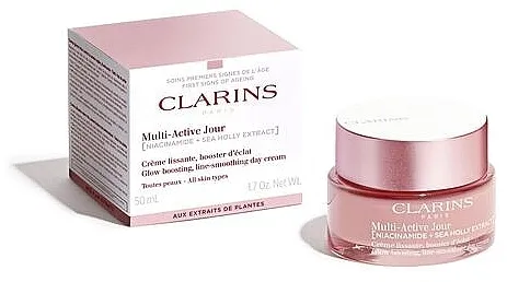 Clarins Multi-Active Jour Niacinamide+Sea Holly Extract Glow Boosting Line-Smoothing Day Cream Dnevna krema za svaki tip kože