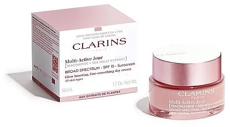 Clarins Multi-Active Jour SPF15 Niacinamide+Sea Holly Extract Glow Boosting Line-Smoothing Day Cream Dnevna krema za sunčanje za lice