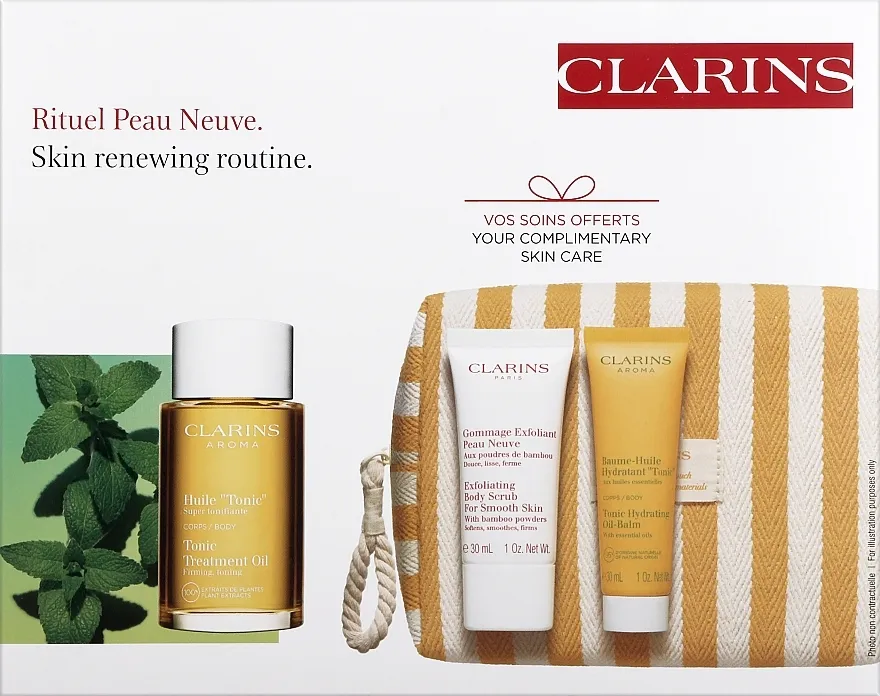 Clarins Rituel Peau Neuve (b/oil/100ml + b/scr/30ml + b/balm/30ml + bag) Set
