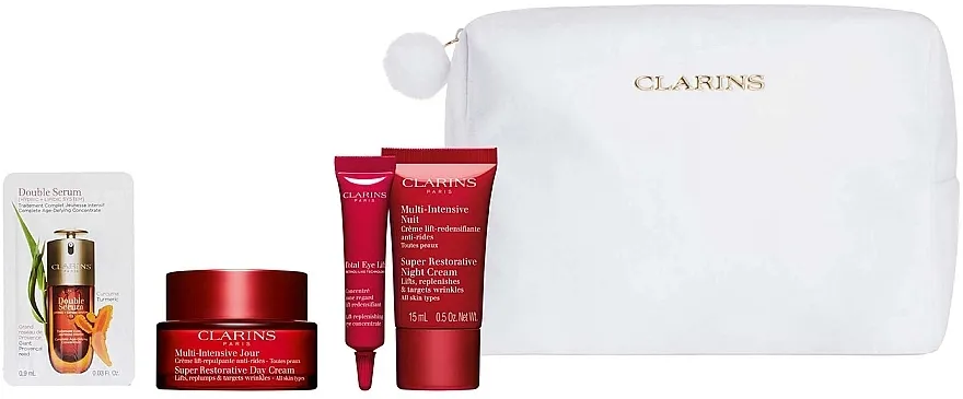 Clarins Super Restorative (d/cr/50ml + n/cr/15ml + eye/lift/7ml + ser/0.9ml + pouch) Set