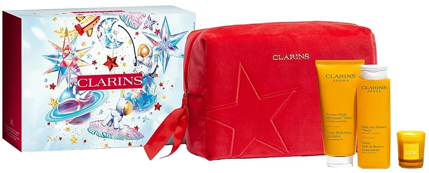Clarins Tonic Ritual Christmas Set (show/conc/200ml + b/balm/200ml + candle/35g + bag/1pc)