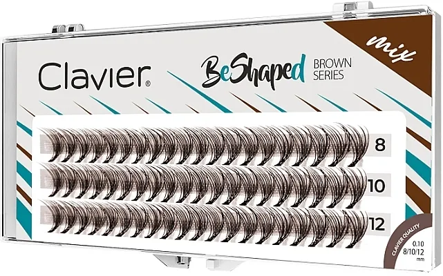 Clavier BeShaped Brown Series Mix Veštačke trepavice, braon, 8, 10, 12 mm, krivina B, 10D
