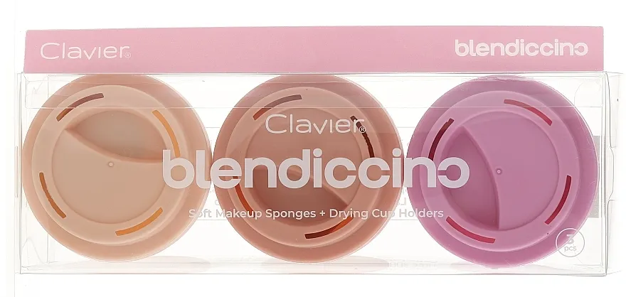 Clavier  Soft Makeup Sponges + Drying Cup Holders Set sunđera za šminkanje u futroli, 3 kom.