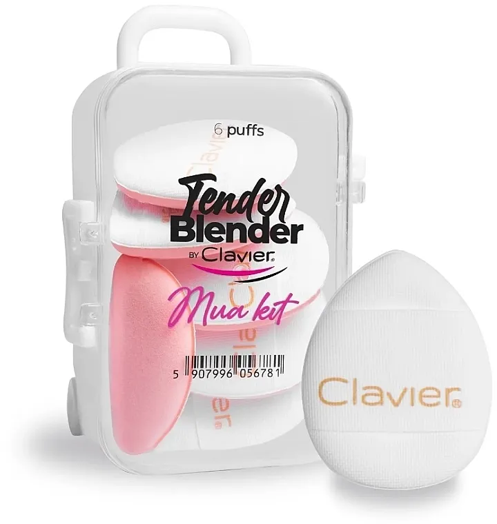 Clavier Tender Blender Mua Kit Mini set ravnih sunđera za šminkanje, bele, 6 kom.