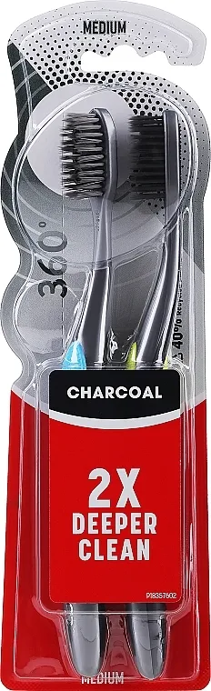 Colgate 360 Black Toothbrush Medium Četkica za zube s aktivnim ugljenom, srednje tvrda, plava + svijetlo zelena