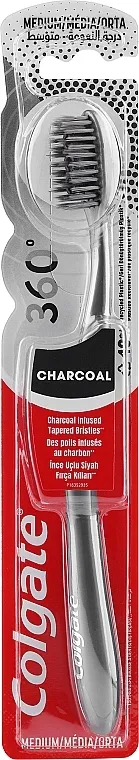 Colgate 360 Charcoal Infused Toothbrush Medium Bristles Četkica za zube, medium, crno-žuta